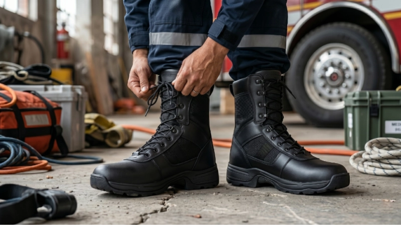 Botas de trabajo para bomberos con cremallera lateral