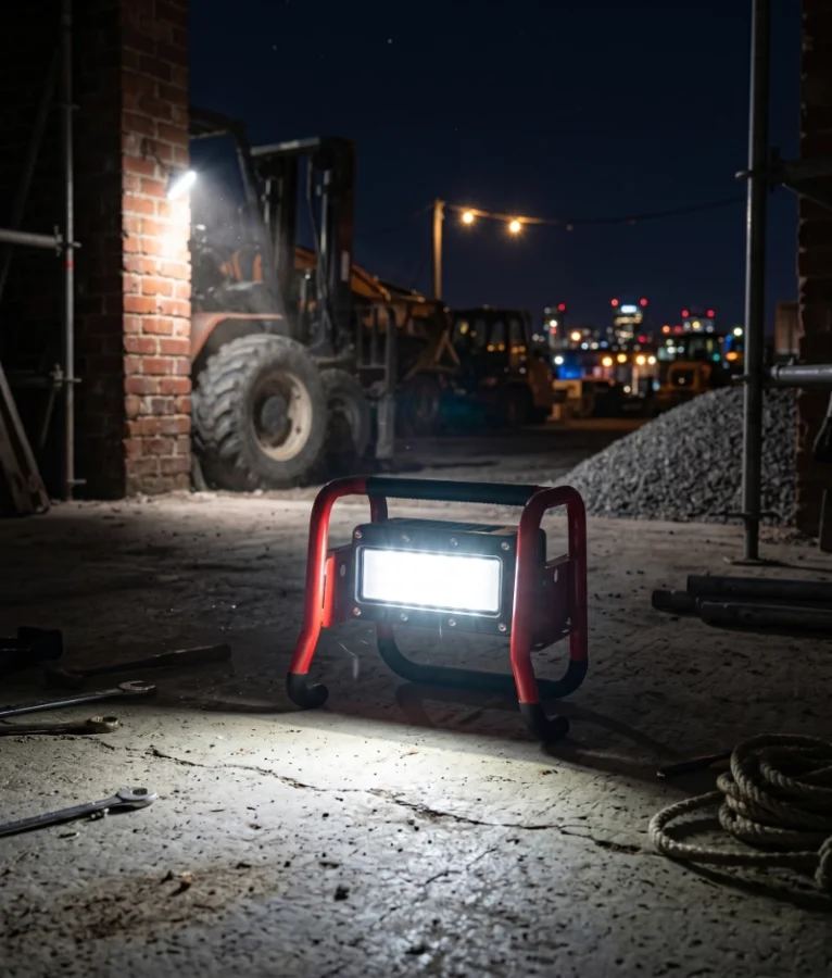 Lámpara de escena portátil iluminando una operación nocturna de rescate
